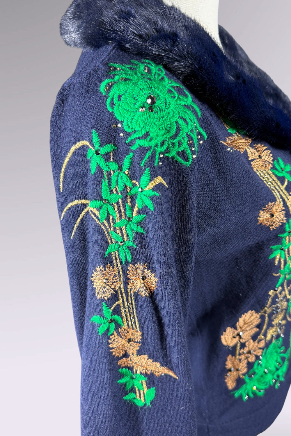 Blumarine Embroidered Wool Cardigan with Mink Fur Collar | Italian Vintage