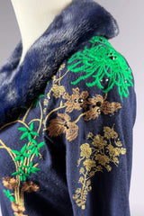 Blumarine Embroidered Wool Cardigan with Mink Fur Collar | Italian Vintage