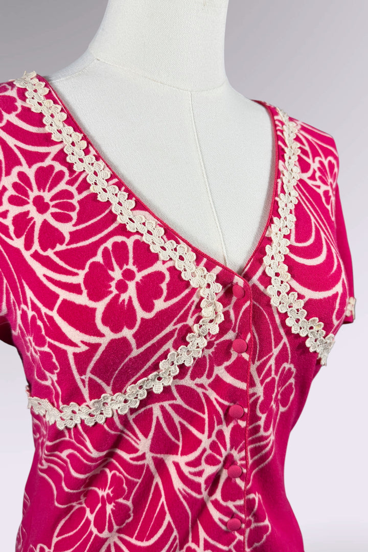 Blumarine Pink Floral Short Sleeve Cardigan | Italian Vintage