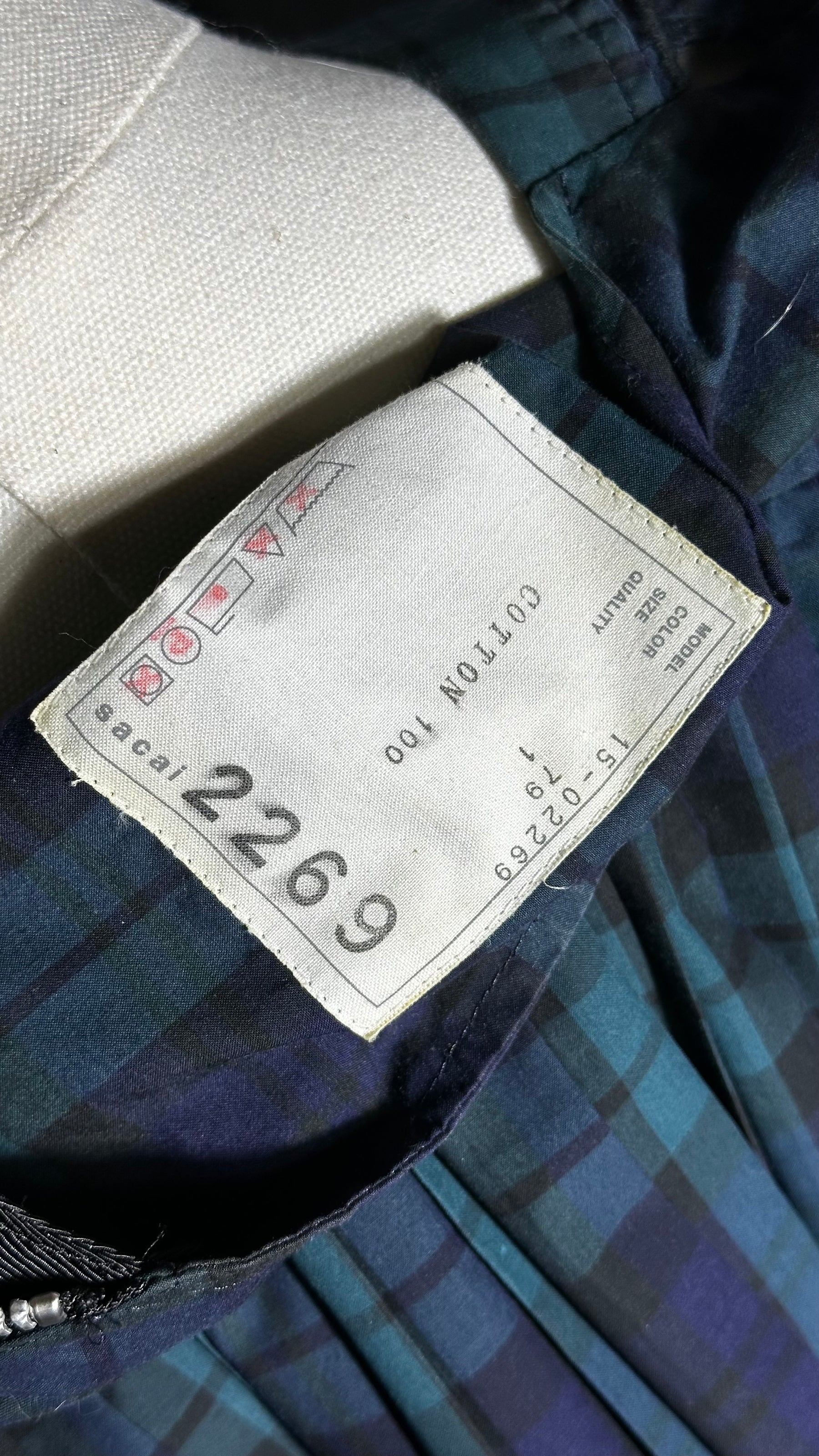 Sacai Runway Lattice Plaid and Pleated Top | Runway Archive
