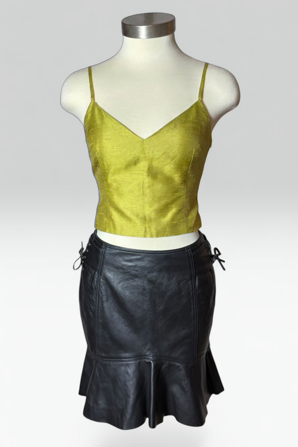 Just Cavalli Black Leather Ruffle Hem Mini Skirt