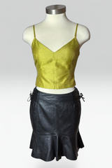 Just Cavalli Black Leather Ruffle Hem Mini Skirt