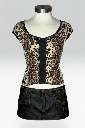 Leopard Print Beaded Lace-Trim Top