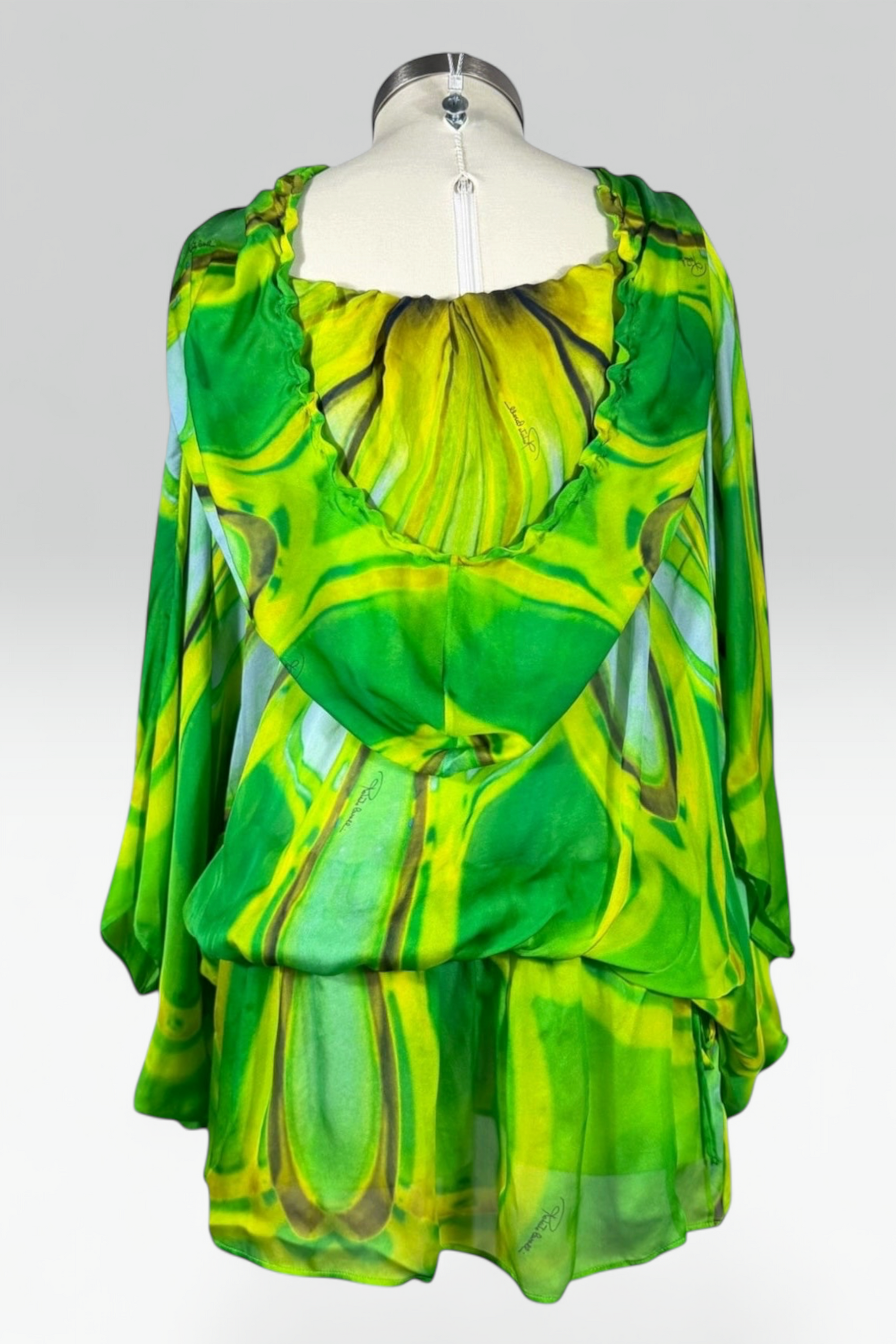 Roberto Cavalli 1996 Green Abstract Silk Hooded Tunic