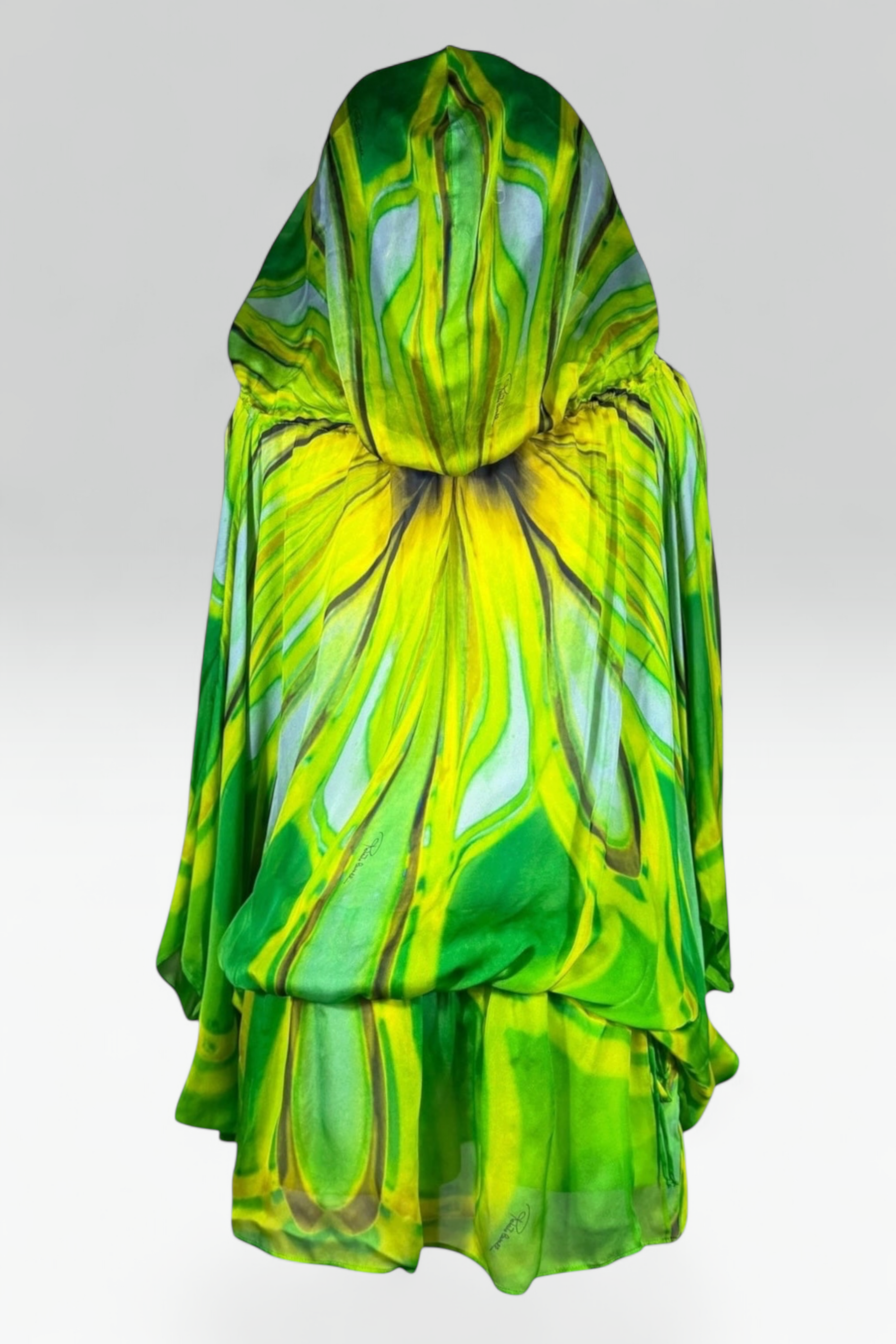 Roberto Cavalli 1996 Green Abstract Silk Hooded Tunic