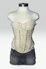 Roberto Cavalli Embellished Crochet Fur Trim Corset Top