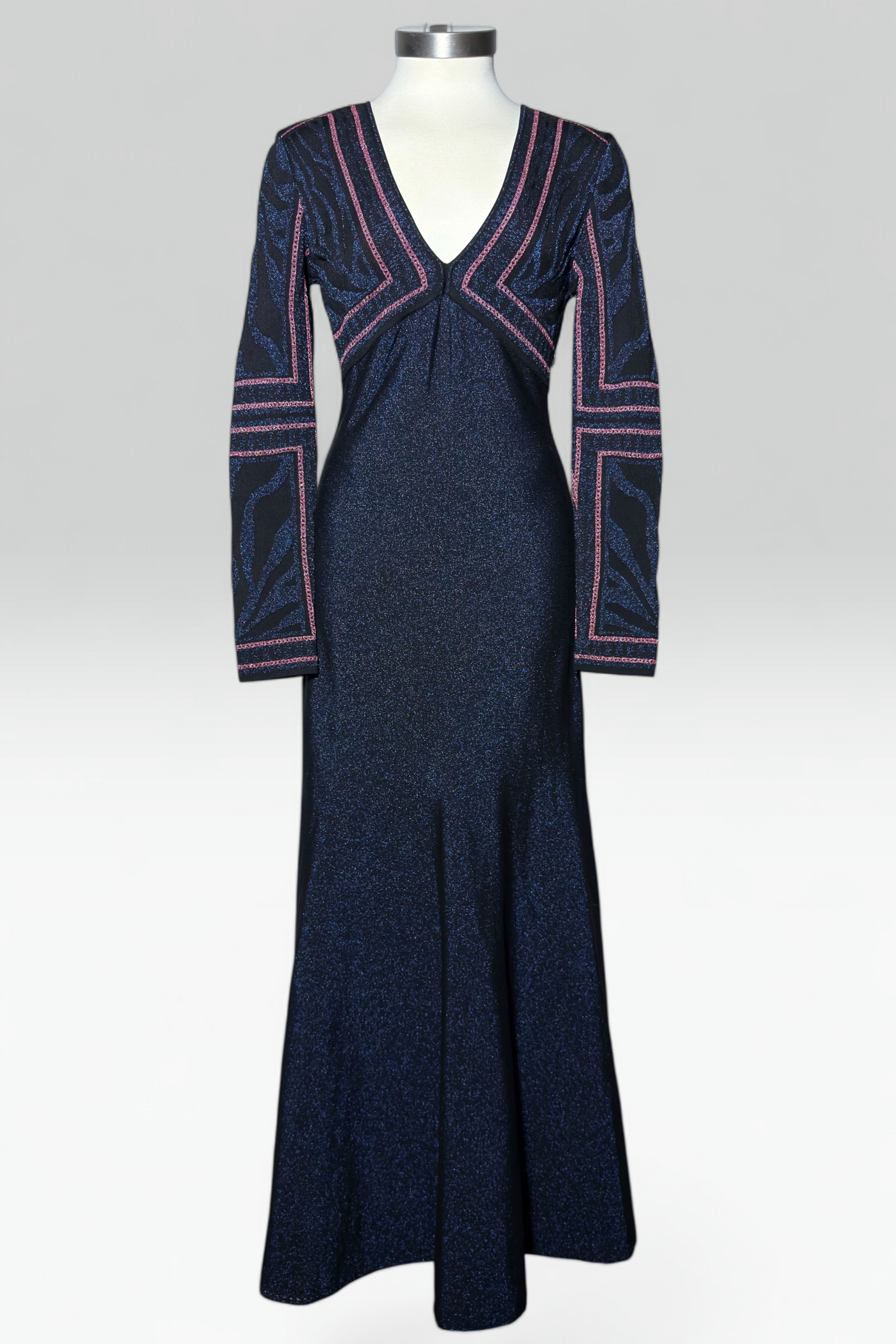 Roberto cavalli navy shimmer & zebra print dress