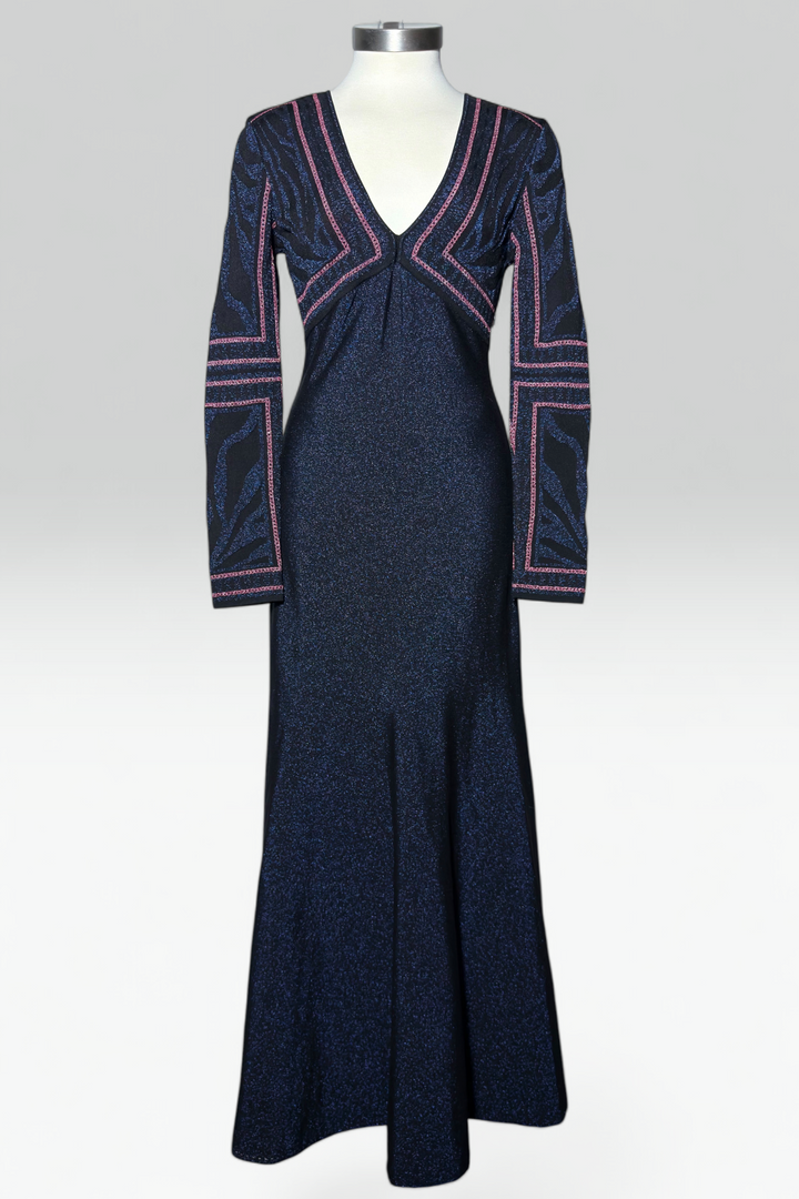 Roberto cavalli navy shimmer & zebra print dress