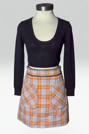 MIU MIU PLAID STUDDED MINI SKIRT