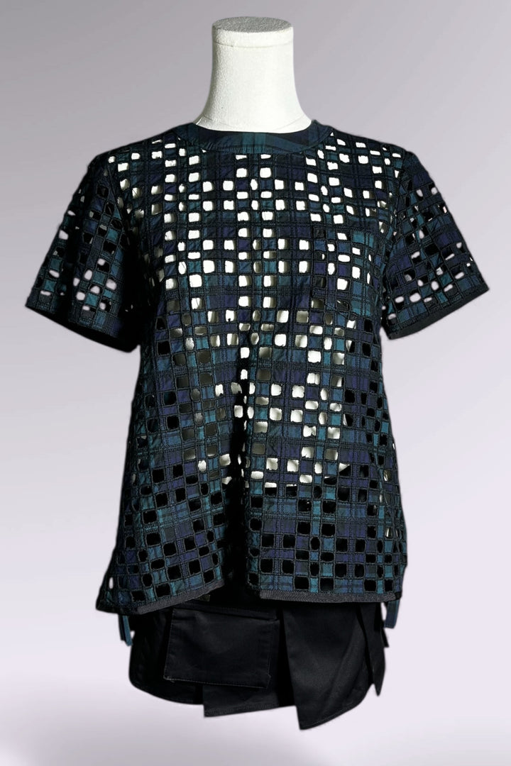 Sacai Runway Lattice Plaid and Pleated Top | Japanese Designer Secondhand