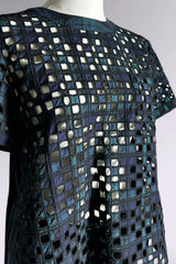 Sacai Runway Lattice Plaid and Pleated Top | Runway Archive