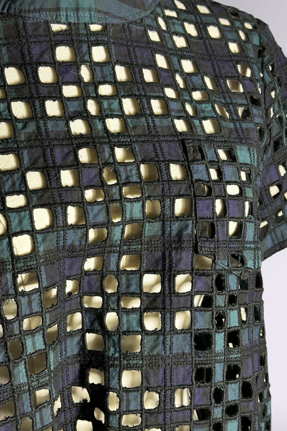 Sacai Runway Lattice Plaid and Pleated Top | Runway Archive