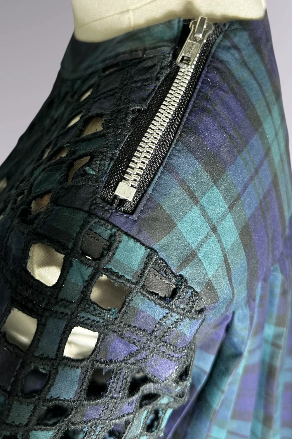 Sacai Runway Lattice Plaid and Pleated Top | Runway Archive