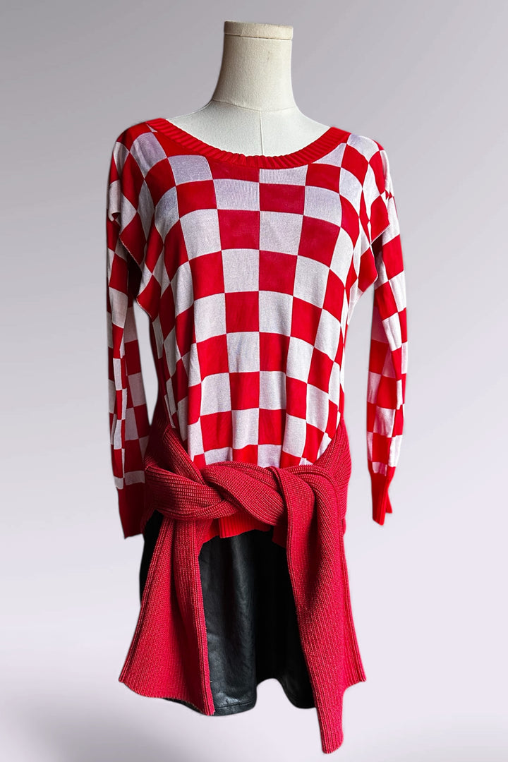 MM6 Maison Margiela Red Checker Multi Way Knit Sweater | Italian Designer Secondhand