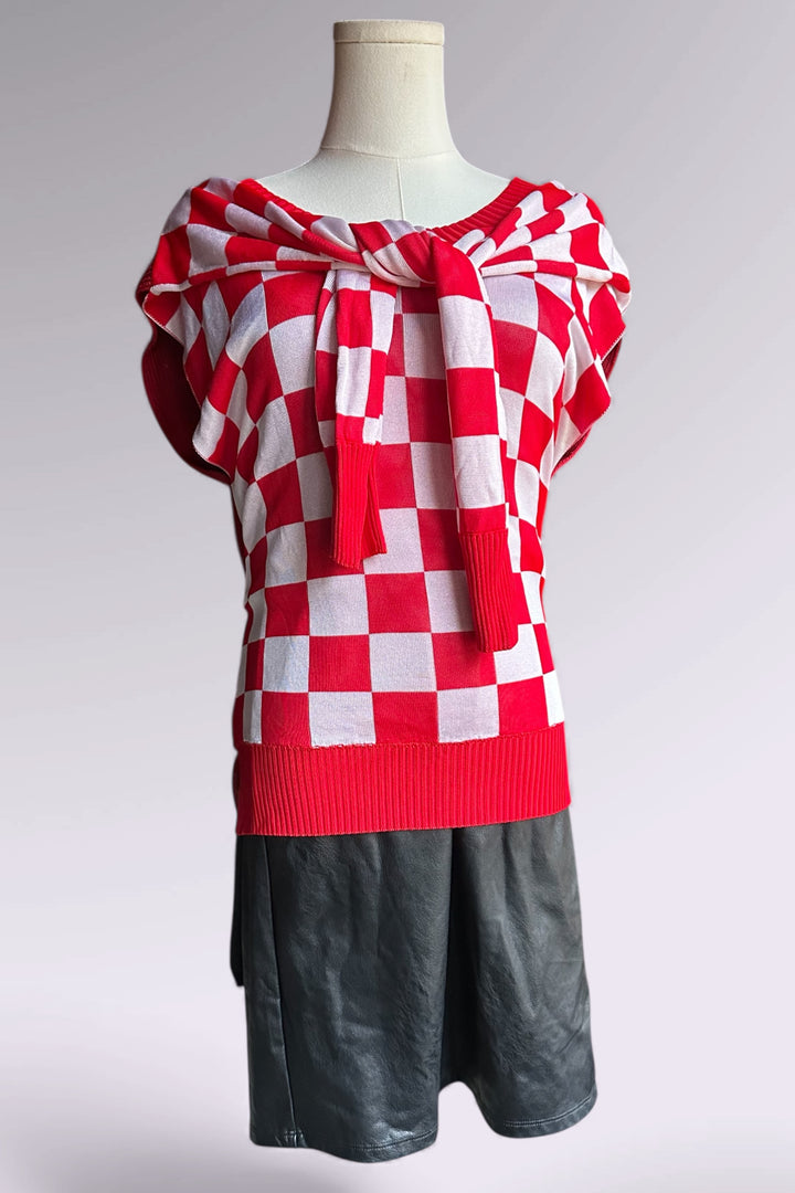 MM6 Maison Margiela Red Checker Multi Way Knit Sweater | Italian Designer Secondhand