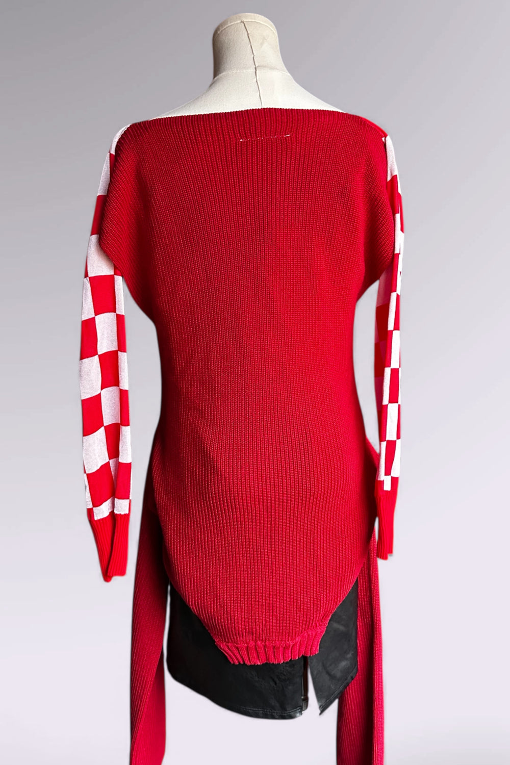 MM6 Maison Margiela Red Checker Multi-Way Knit Sweater | Runway Archive