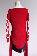 MM6 Maison Margiela Red Checker Multi-Way Knit Sweater | Runway Archive