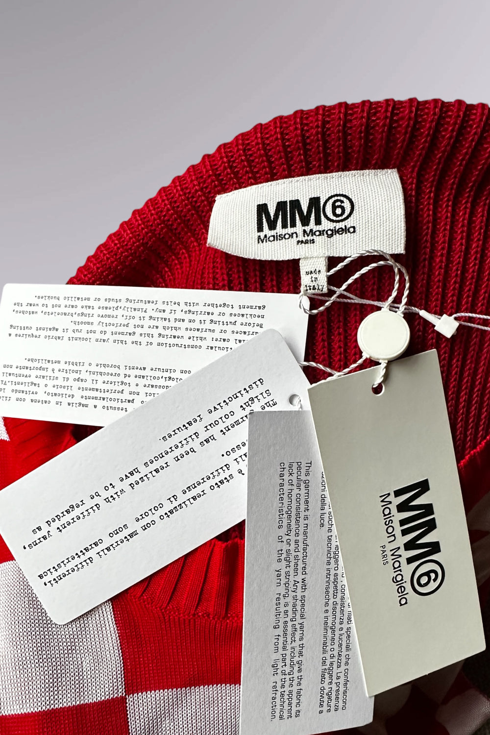 MM6 Maison Margiela Red Checker Multi-Way Knit Sweater | Runway Archive