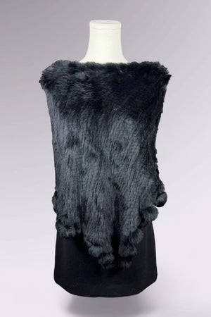 Black Rabbit Fur Pom Pom Shawl | Secondhand