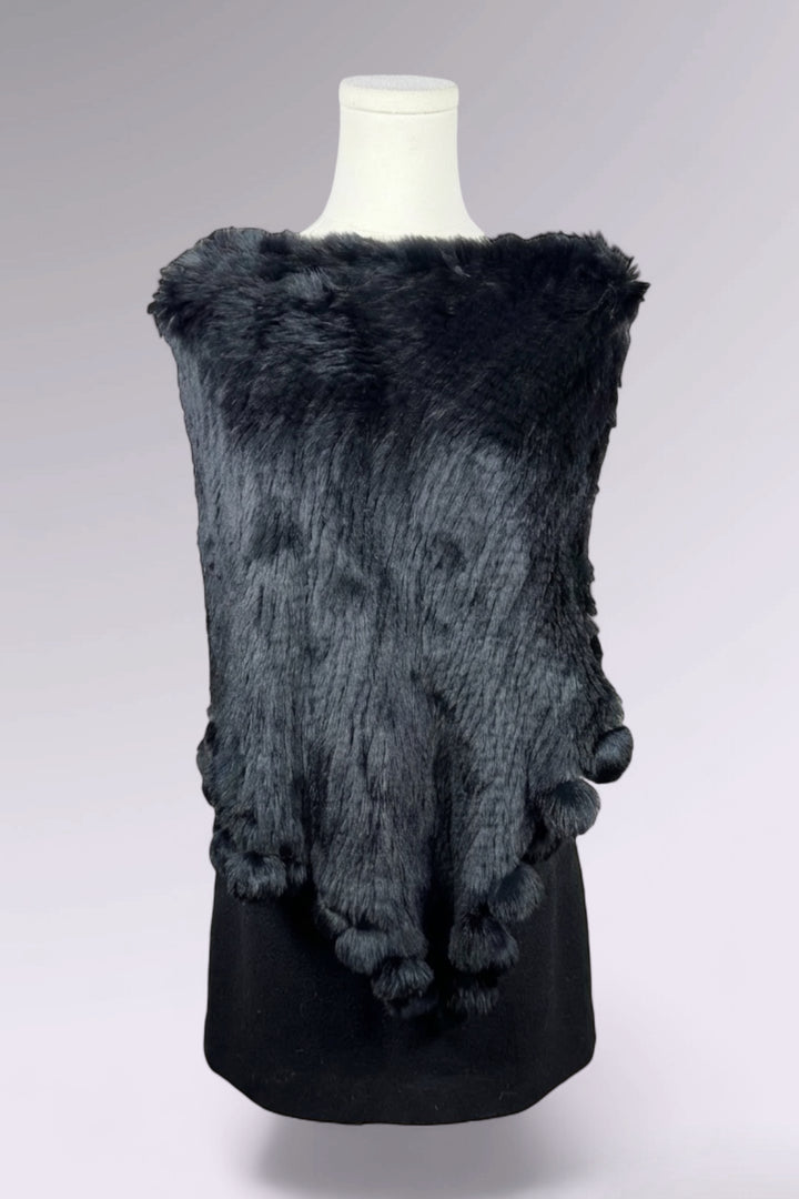 Black Rabbit Fur Pom Pom Shawl | Secondhand