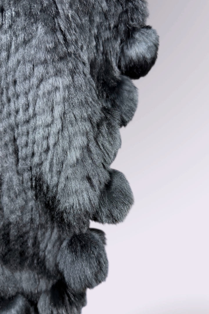 Black Rabbit Fur Pom Pom Shawl | Secondhand
