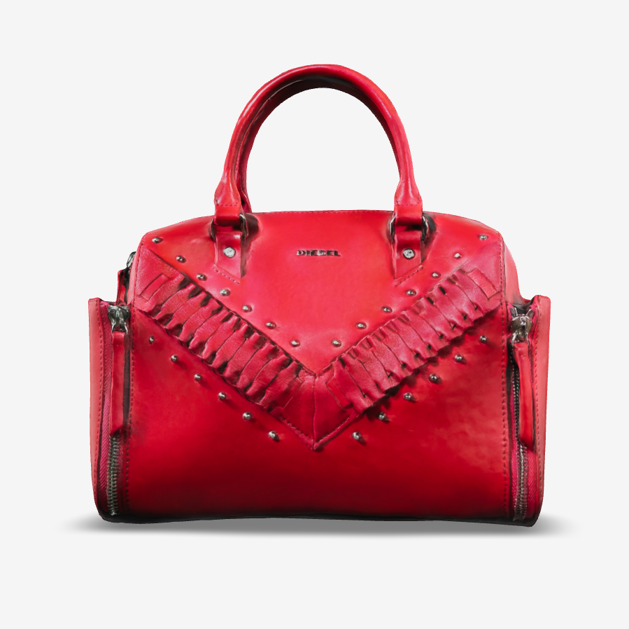 COMING SOON: Diesel Red Studded Leather Top Handle Bag | Italian Designer Secondhand