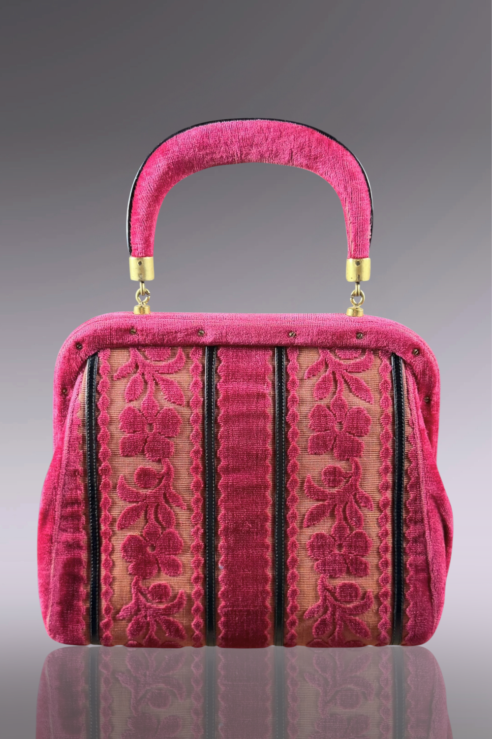 Roberta di Camerino Pink Velvet Floral Frame Bag | Italian Vintage