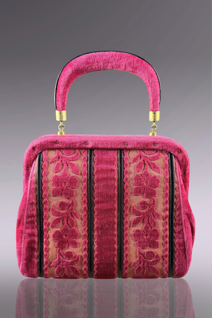 Roberta di Camerino Pink Velvet Floral Frame Bag | Italian Vintage
