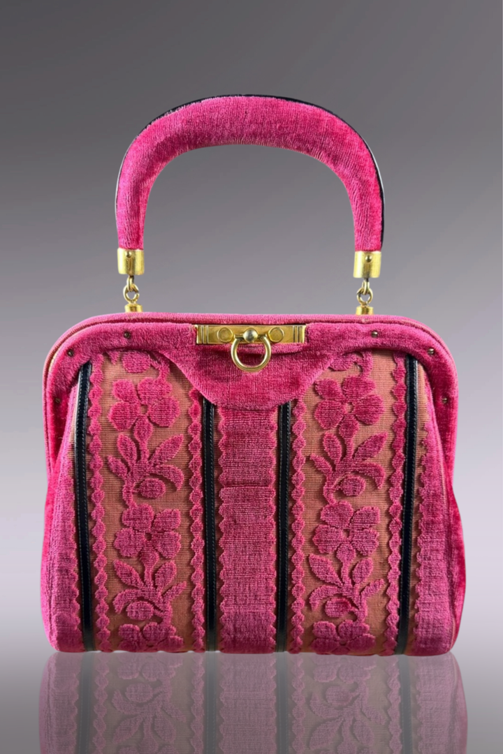 Roberta di Camerino Pink Velvet Floral Frame Bag | Italian Vintage