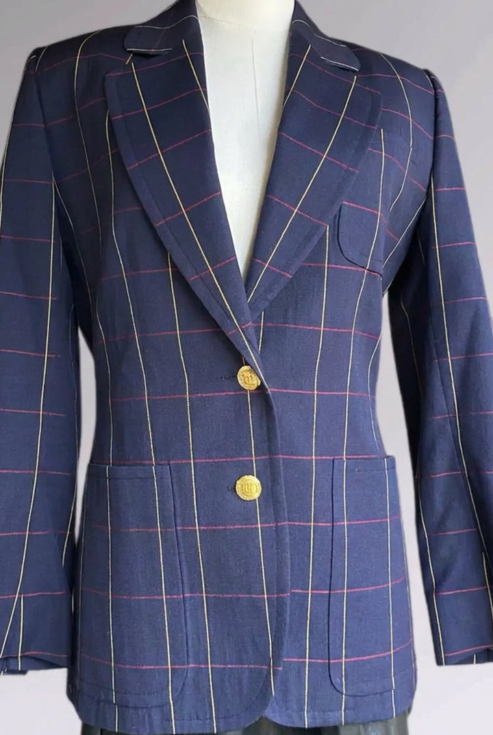 Celine Wool Windowpane Blazer | French Vintage