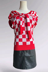 MM6 Maison Margiela Red Checker Multi-Way Knit Sweater | Runway Archive