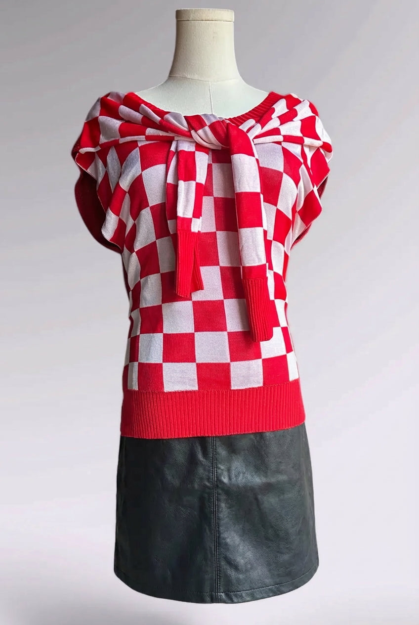MM6 Maison Margiela Red Checker Multi-Way Knit Sweater | Runway Archive