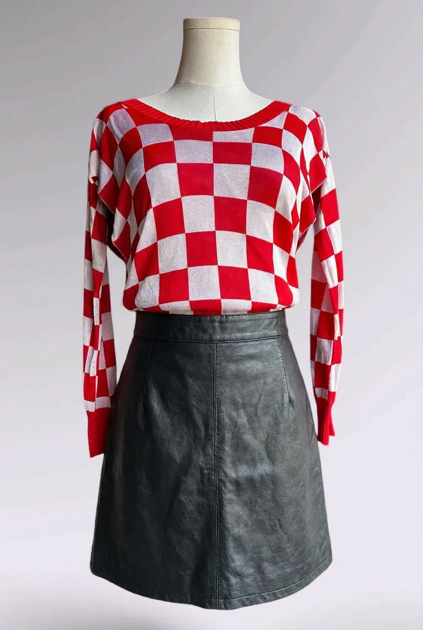 MM6 Maison Margiela Red Checker Multi-Way Knit Sweater | Runway Archive