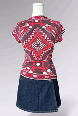 Emilio Pucci Red & Pink Short Sleeve Printed Top | Italian Designer Vintage