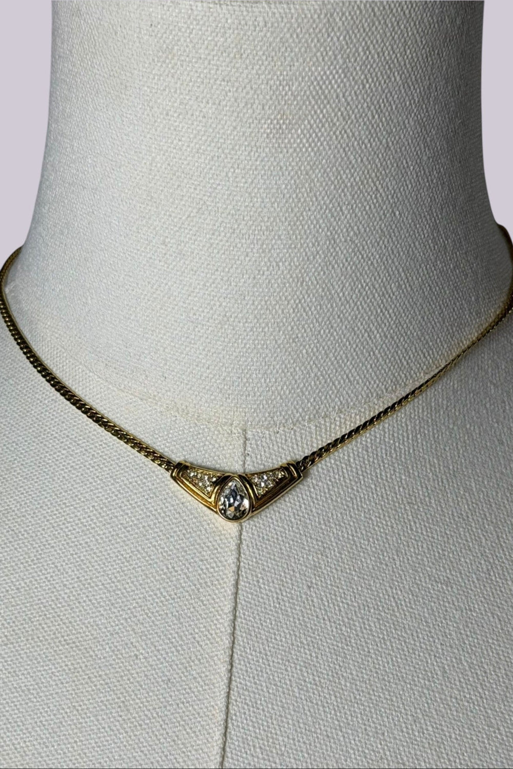 Lanvin Gold-Tone V Pendant Choker Necklace | French Vintage
