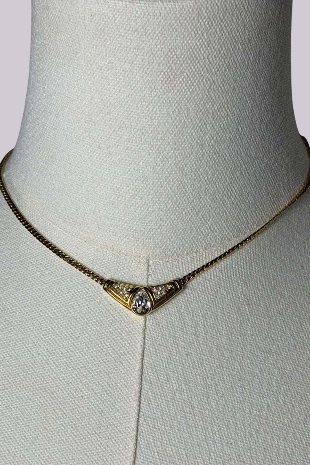Lanvin Gold-Tone V Pendant Choker Necklace | French Vintage