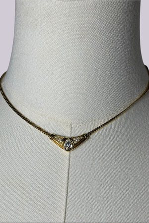 Lanvin Gold-Tone V Pendant Choker Necklace | French Vintage