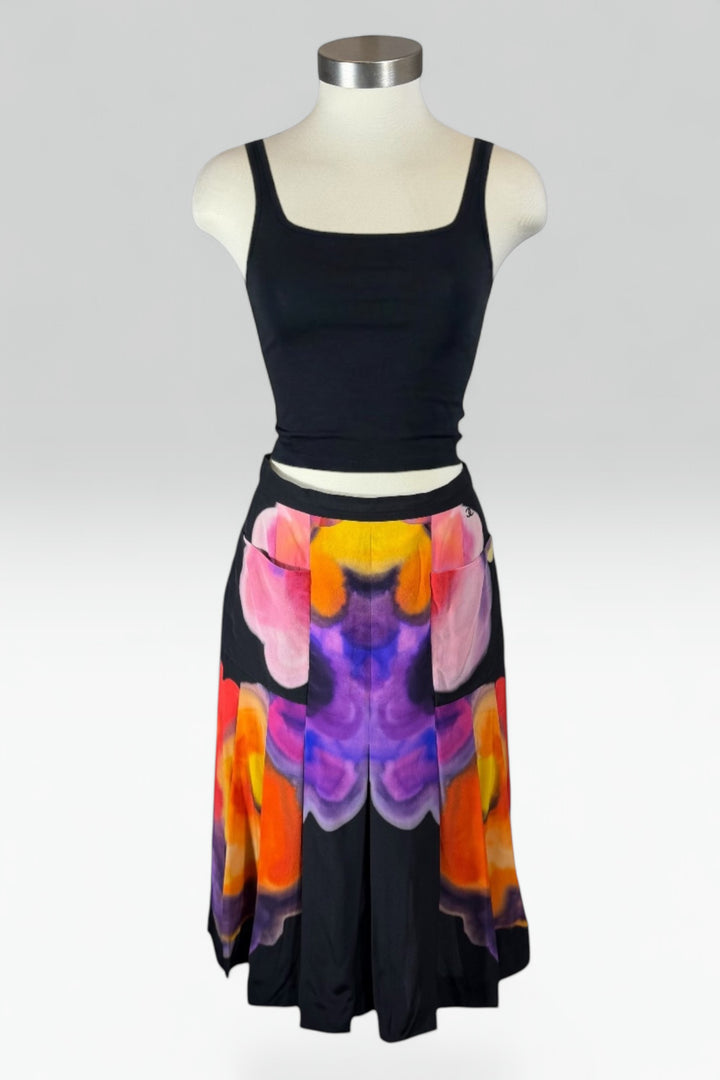 Chanel Abstract Print Silk Pleated Skirt