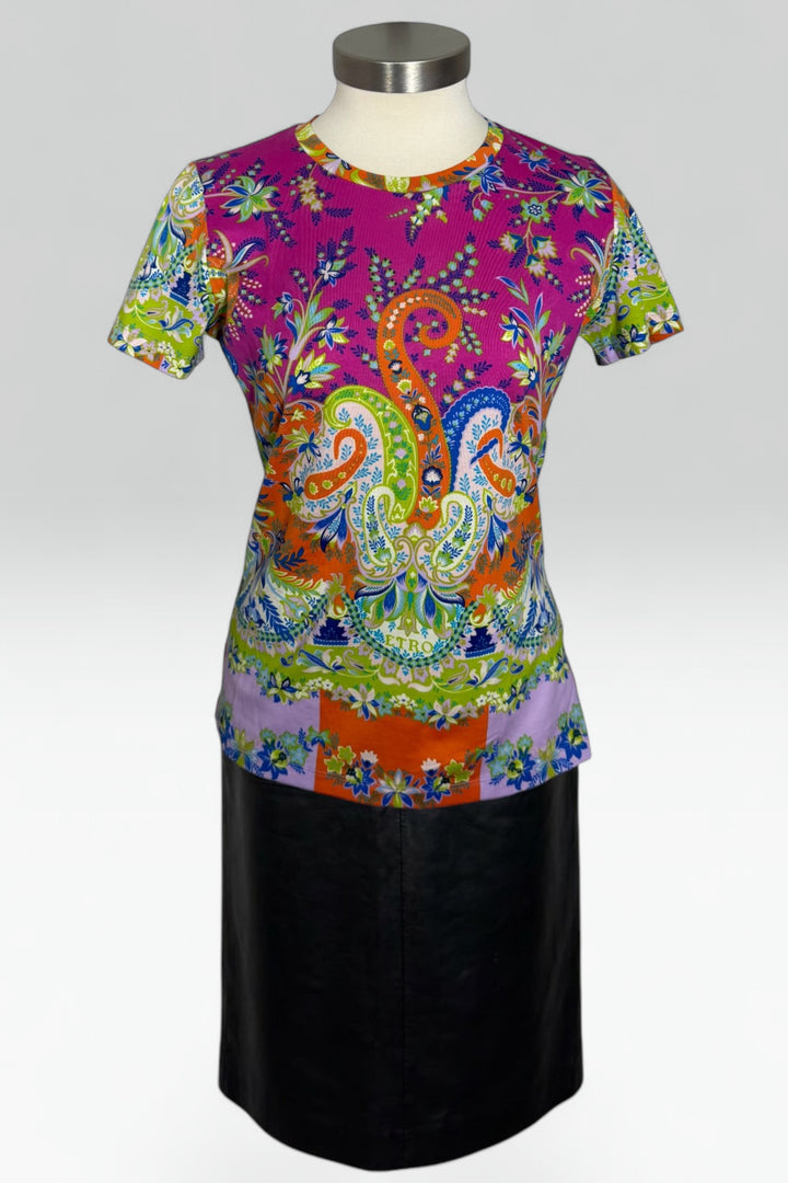 Etro Paisley Floral Print Short Sleeve Stretch Top