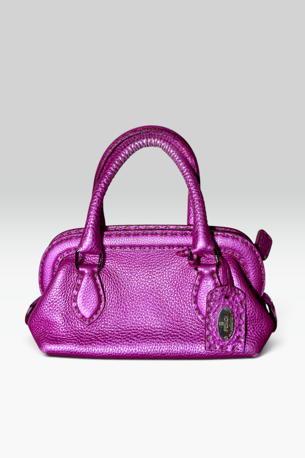 FENDI SELLERIA METALLIC PINK LEATHER MINI BAG
