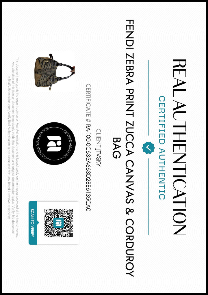 FENDI ZUCCA ANIMAL PRINT & CORDUROY HANDBAG certificate of authenticity