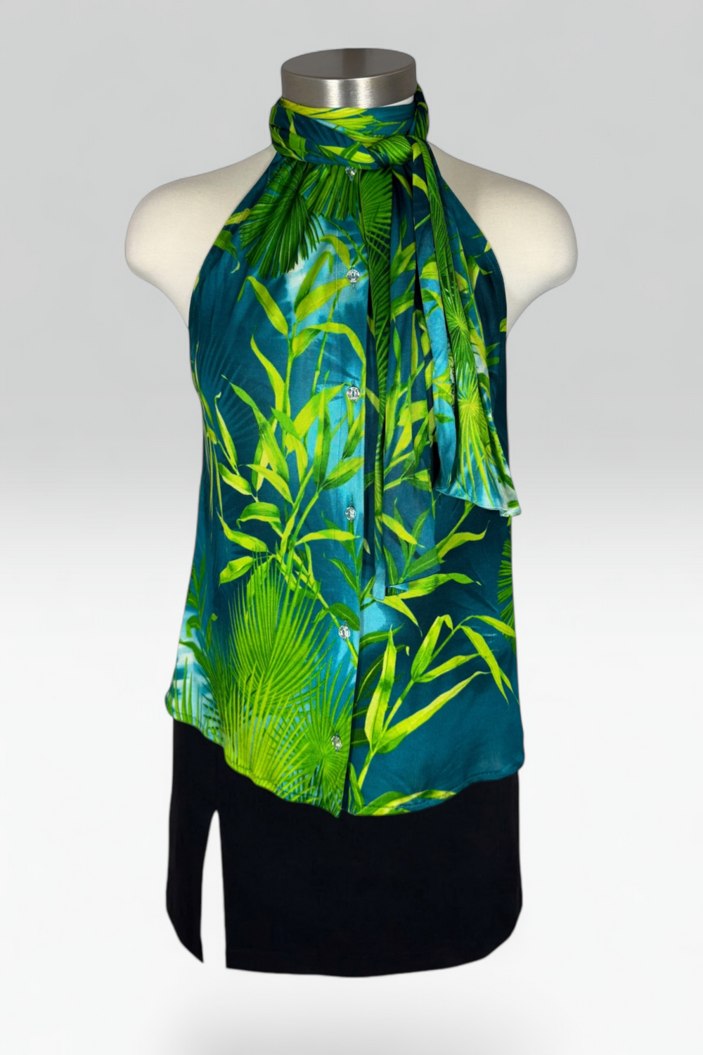 Gianni Versace SS 2000 Runway Jungle Print Tie-Neck Top
