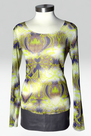 Issey Miyake Lime Abstract Botanical Print mesh top