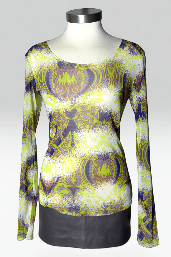 Issey Miyake Lime Abstract Botanical Print mesh top