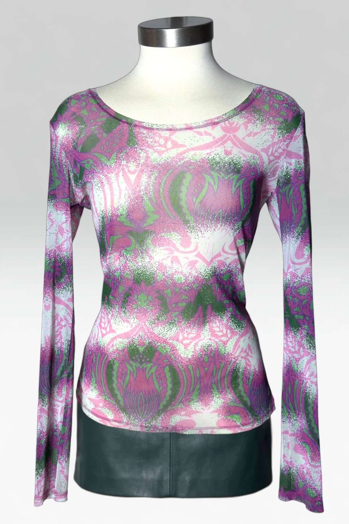 Issey Miyake Pink Abstract Botanical Print mesh top