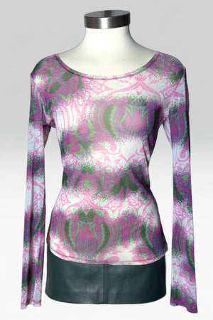 Issey Miyake Pink Abstract Botanical Print mesh top
