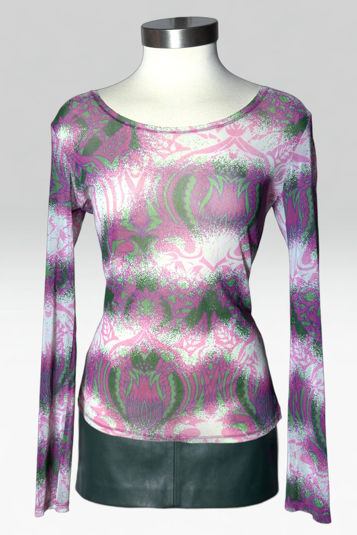 Issey Miyake Pink Abstract Botanical Print mesh top