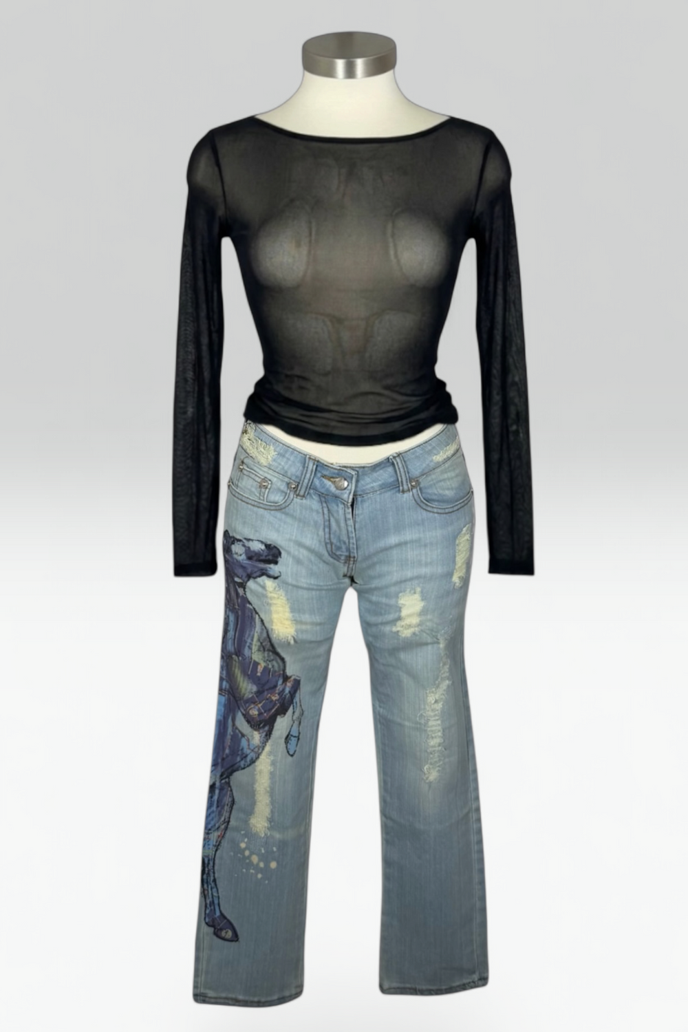 Just Cavalli Horse Print Distressed Jeans