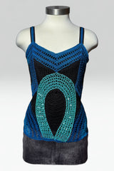 NICOWA BLUE CROCHET & SEQUIN TOP