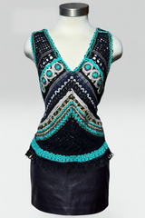 TOKUKO 1 ER VOL MULTICOLOR OPEN-KNIT EMBROIDERED TOP